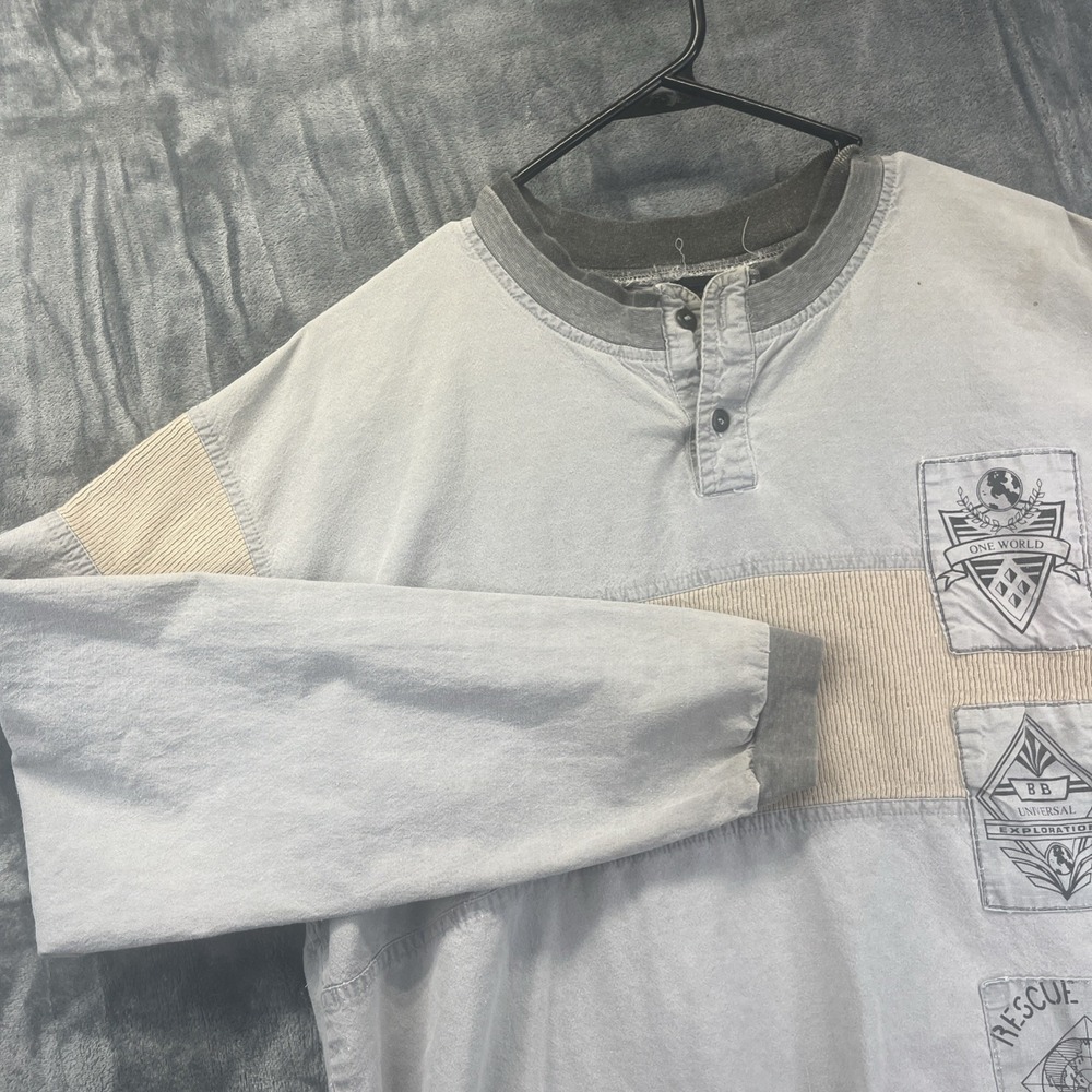 BB Exploration Ribbed Long Sleeve Shirt Sz M Gray Explore Aviation Vintage